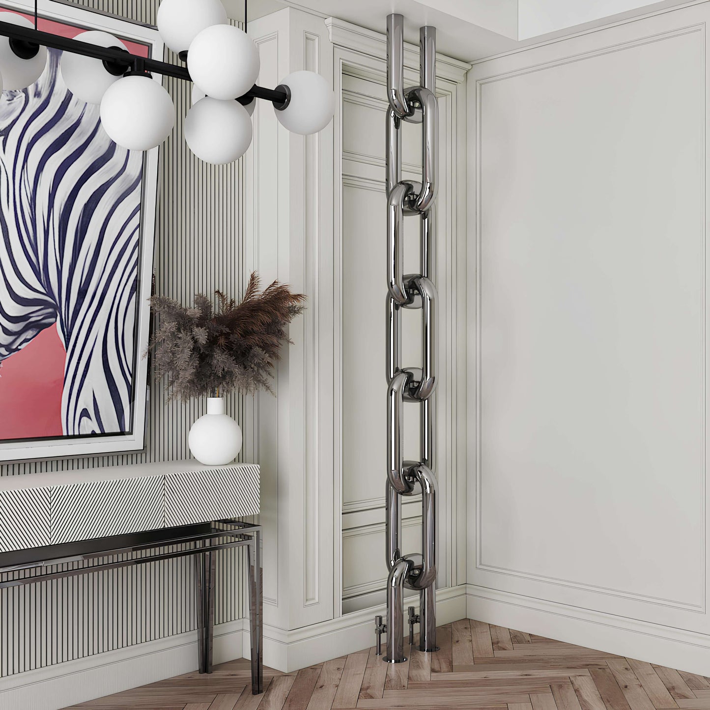 Carisa Link Bodenheizkörper aus Edelstahl, vertikal, modernes Design, hochglanzpoliert