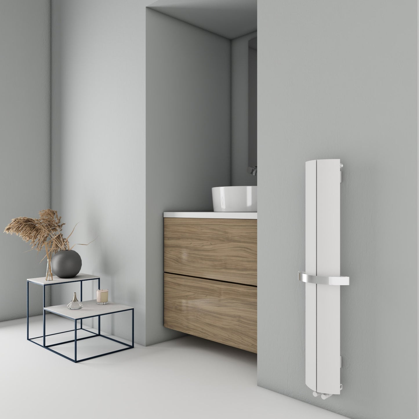 Carisa Nixie Bad-Handtuchwärmer aus Aluminium, modernes Design, Weiß