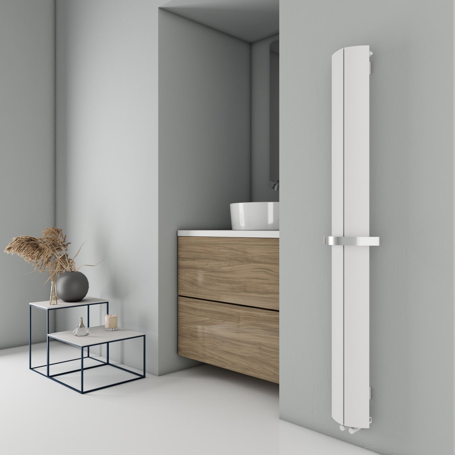 Carisa Nixie Bad-Handtuchwärmer aus Aluminium, modernes Design, Weiß