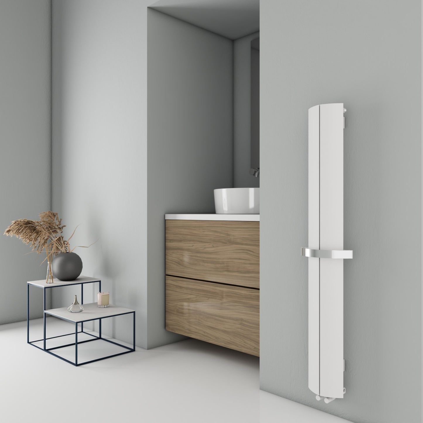 Carisa Nixie Bad-Handtuchwärmer aus Aluminium, modernes Design, Weiß