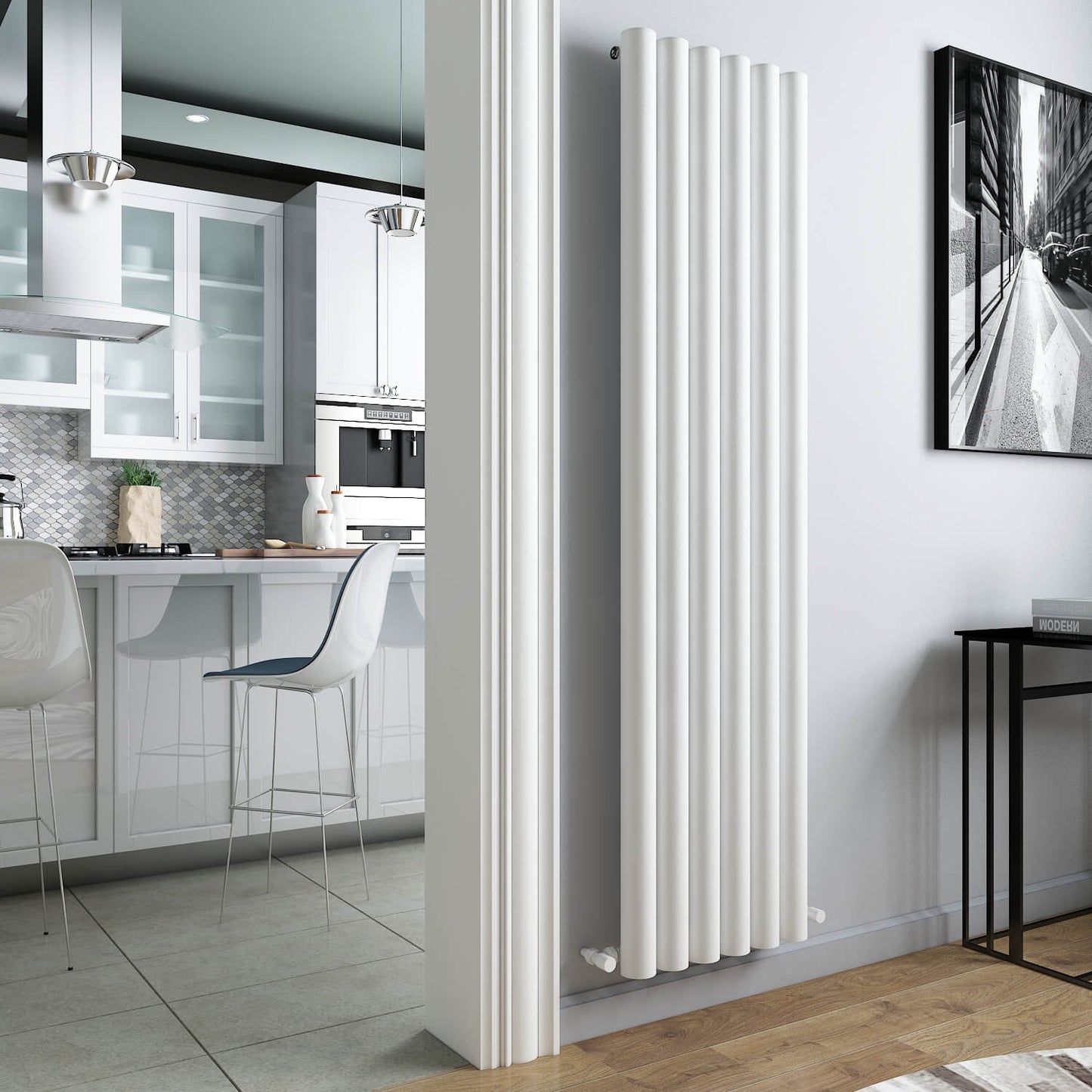 Carisa Odessa Vertikaler Aluminium-Heizkörper, modernes Design, Weiß
