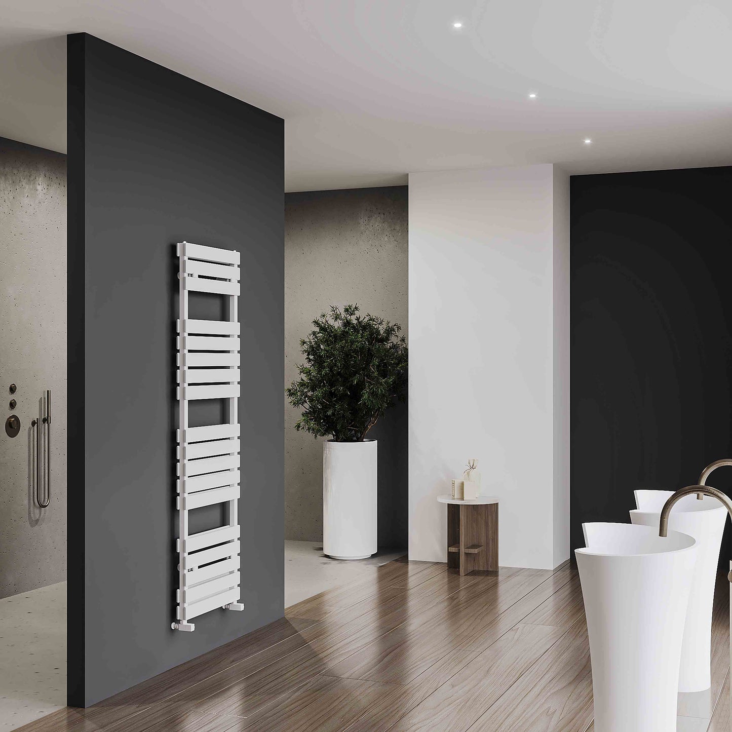 Carisa Plata Doppel-Badewannen-Handtuchwärmer aus Aluminium, modernes Design, Weiß