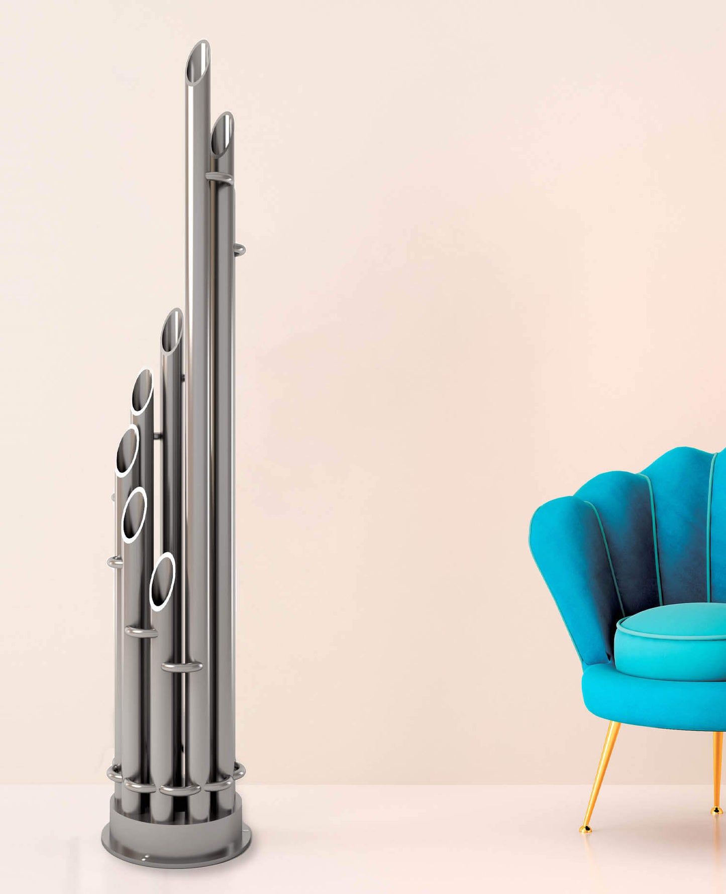 Carisa Einzigartiger vertikaler Heizkörper aus Edelstahl, modernes Design, seidenmatt poliert