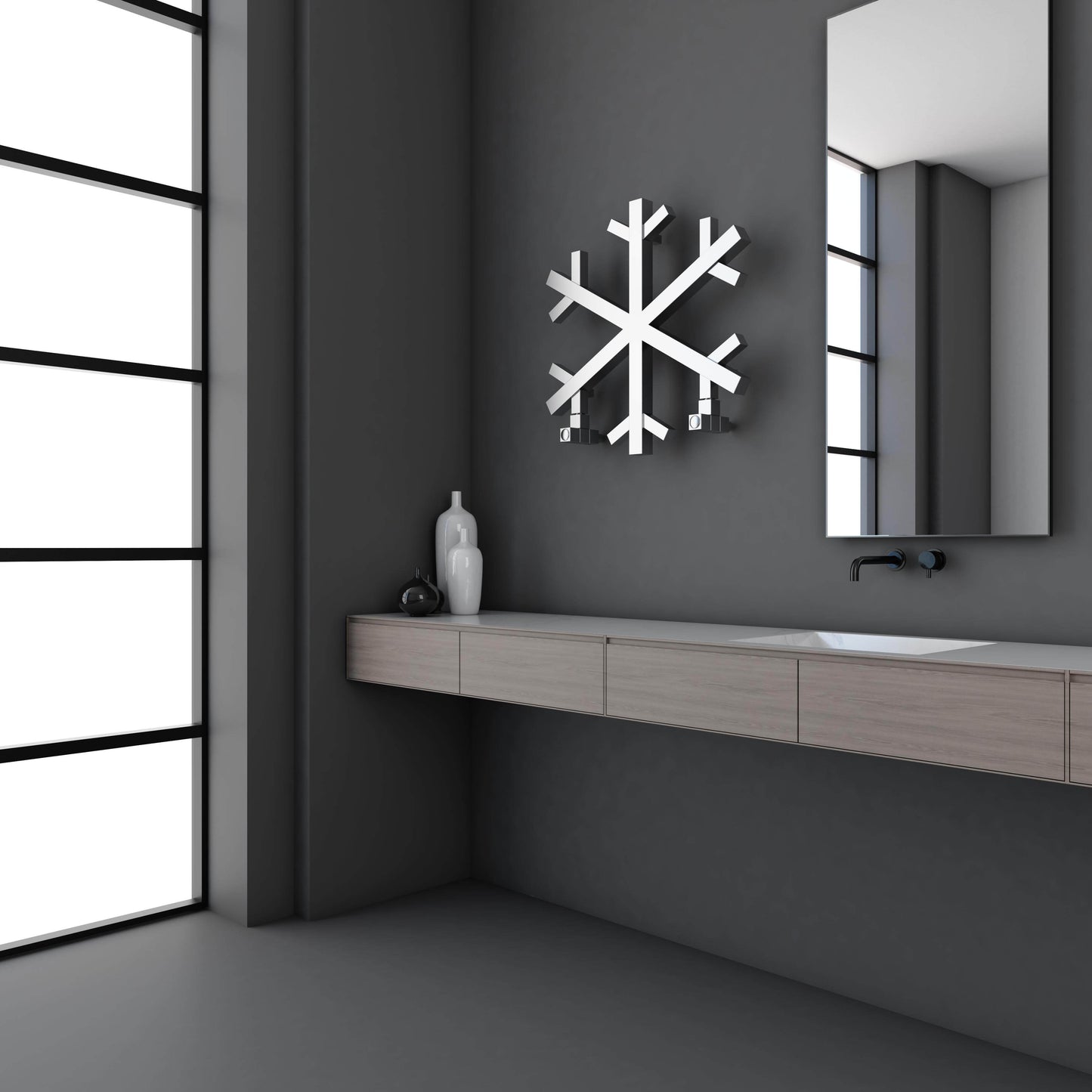 Carisa Schneeflocken-Handtuchwärmer aus Edelstahl, modernes Design, hochglanzpoliert