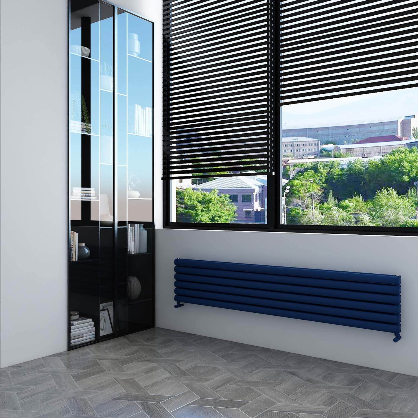 Carisa Tallis Double XL Horizontaler Aluminium-Heizkörper, modernes Design, Marineblau