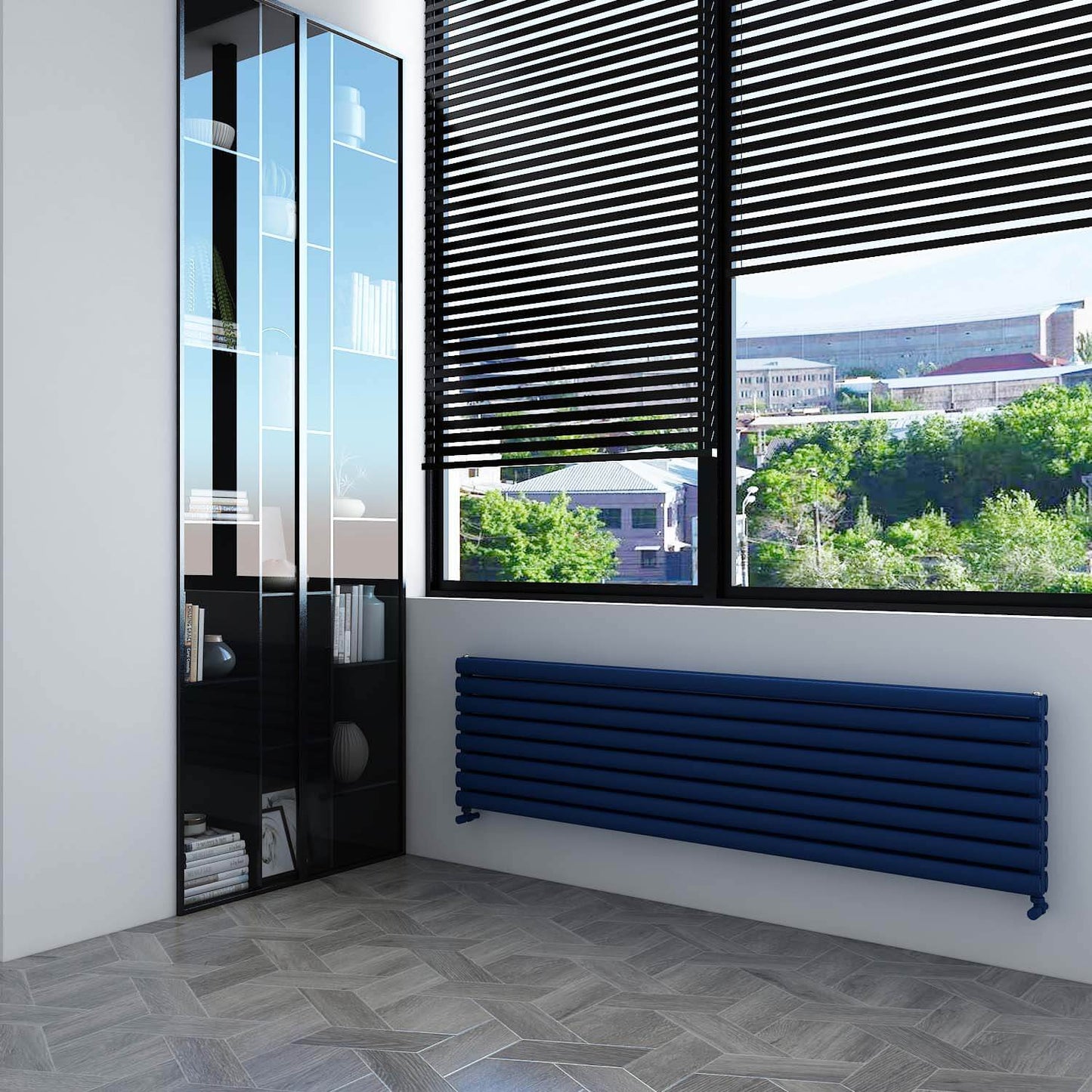 Carisa Tallis Double XL Horizontaler Aluminium-Heizkörper, modernes Design, Marineblau