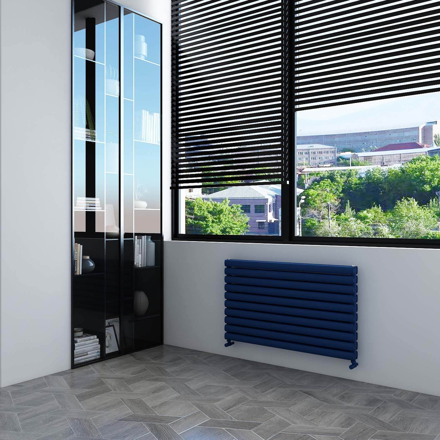Carisa Tallis Double XL Horizontaler Aluminium-Heizkörper, modernes Design, Marineblau