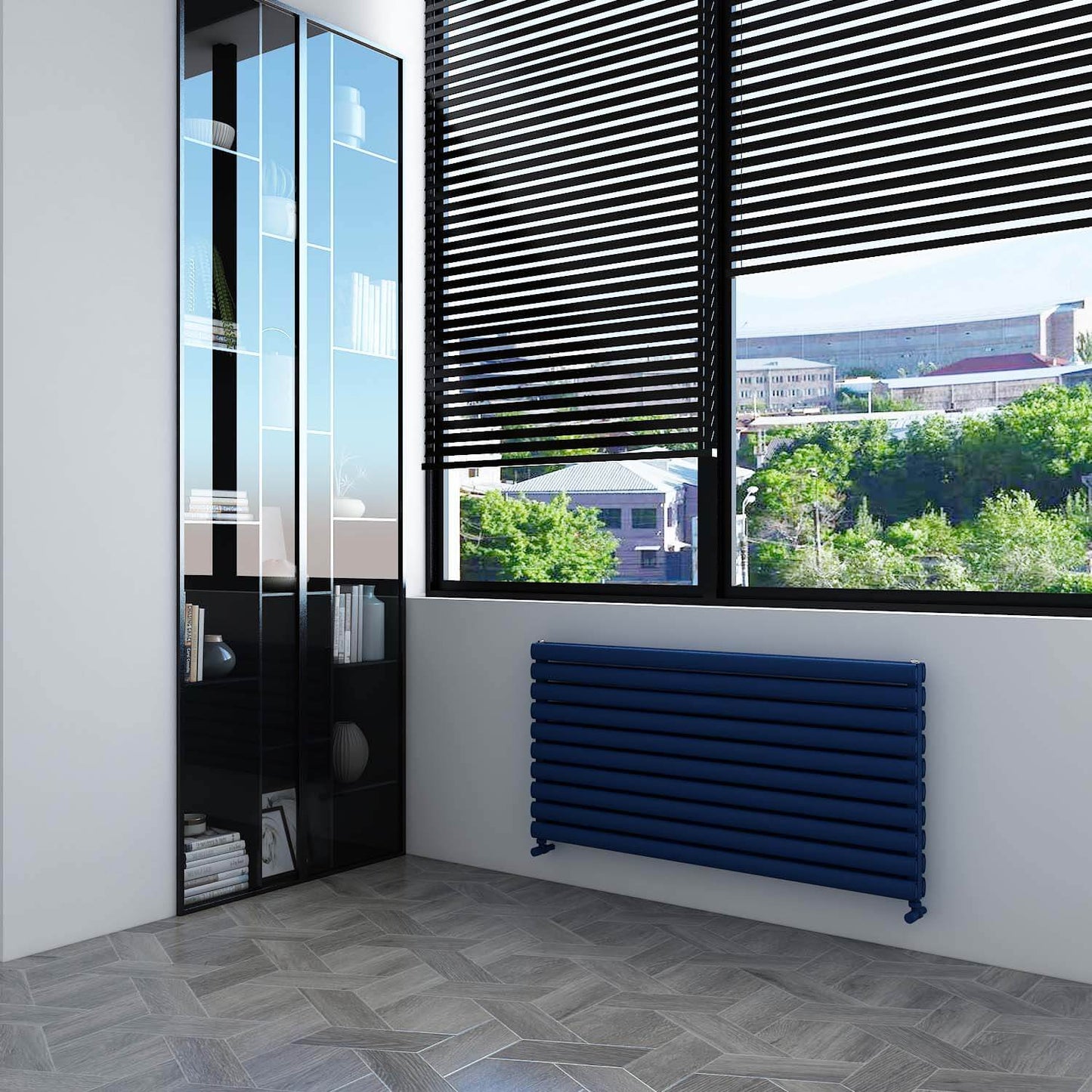 Carisa Tallis Double XL Horizontaler Aluminium-Heizkörper, modernes Design, Marineblau