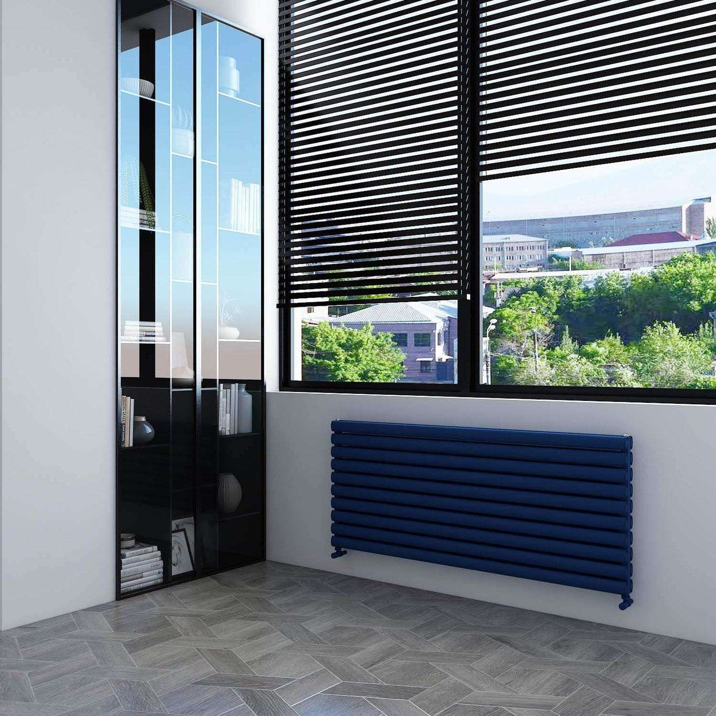 Carisa Tallis Double XL Horizontaler Aluminium-Heizkörper, modernes Design, Marineblau
