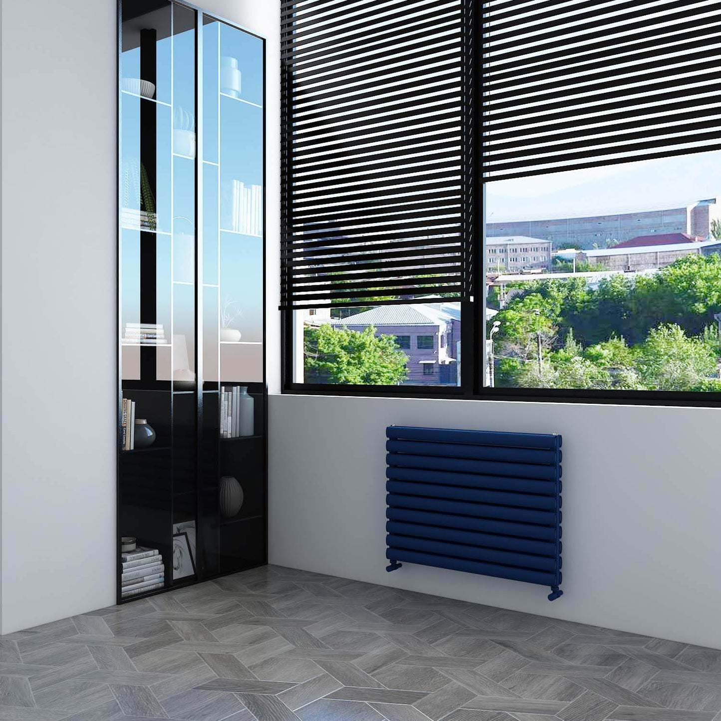 Carisa Tallis Double XL Horizontaler Aluminium-Heizkörper, modernes Design, Marineblau