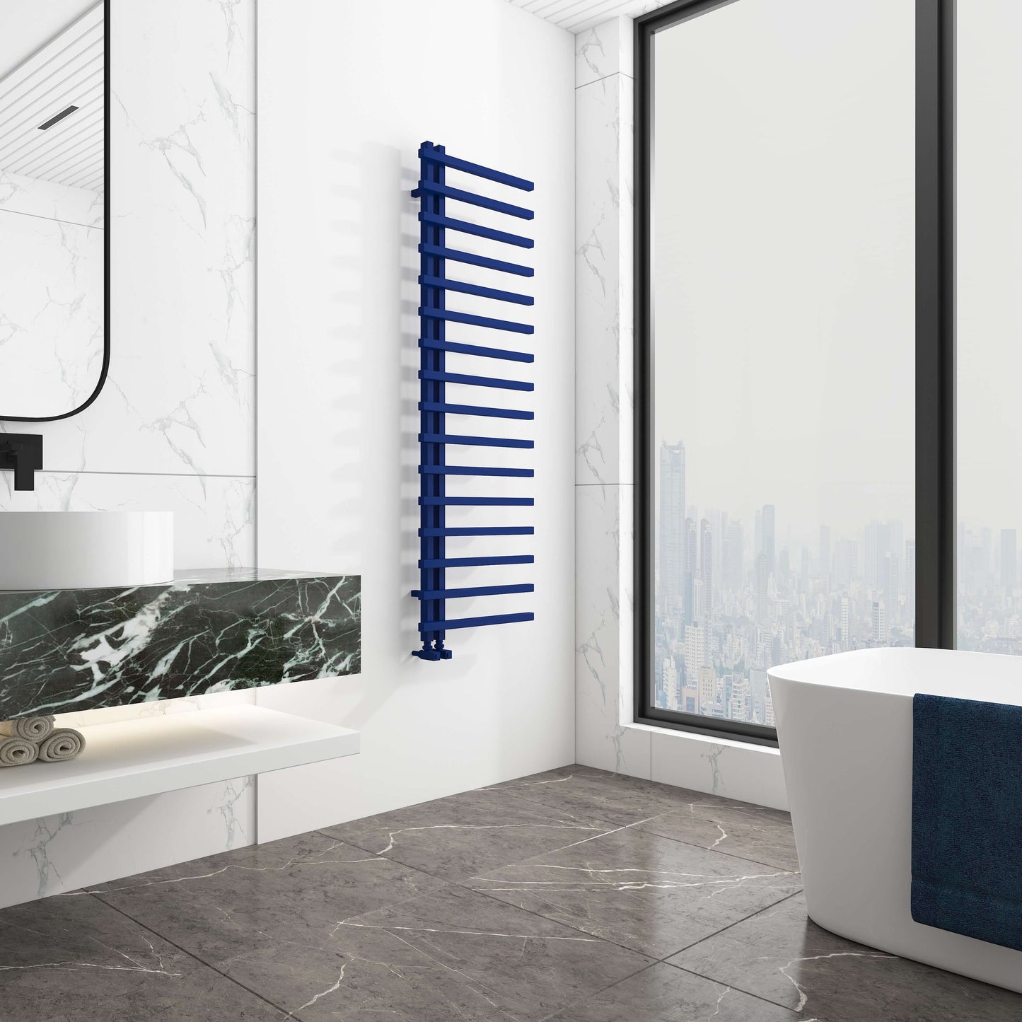 Carisa Terra L Handtuchwärmer aus Aluminium, modernes Design, Marineblau