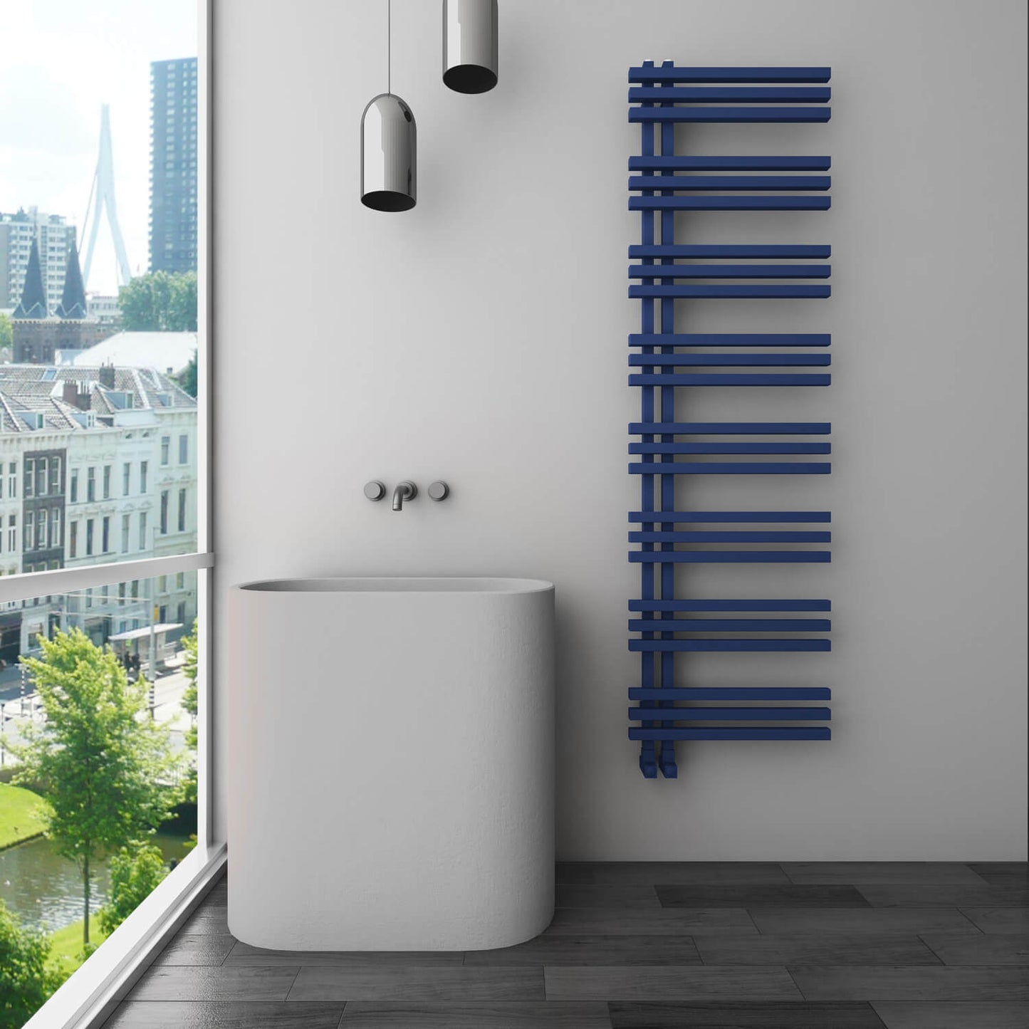 Carisa Terra Handtuchwärmer aus Aluminium, modernes Design, Marineblau