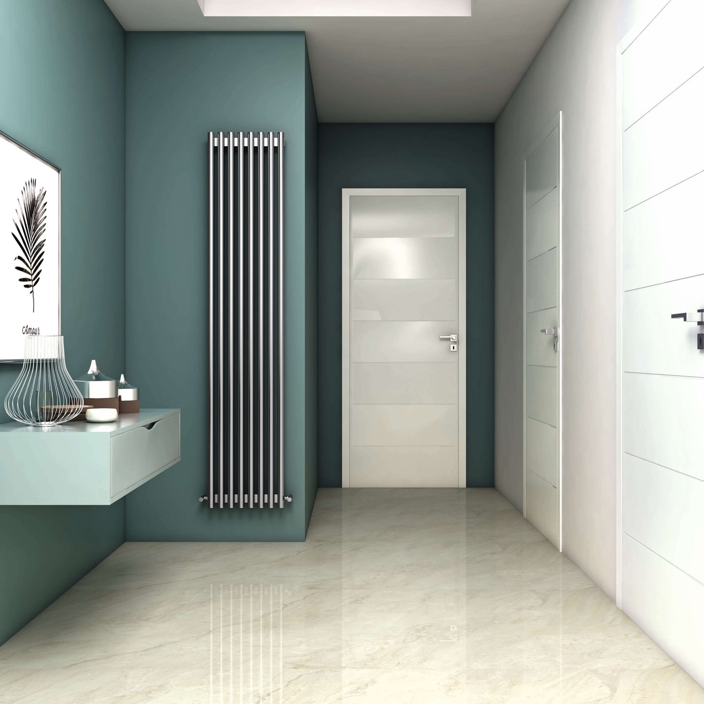 Carisa Versailles Vertikaler Heizkörper aus Edelstahl, modernes Design, seidenmatt poliert