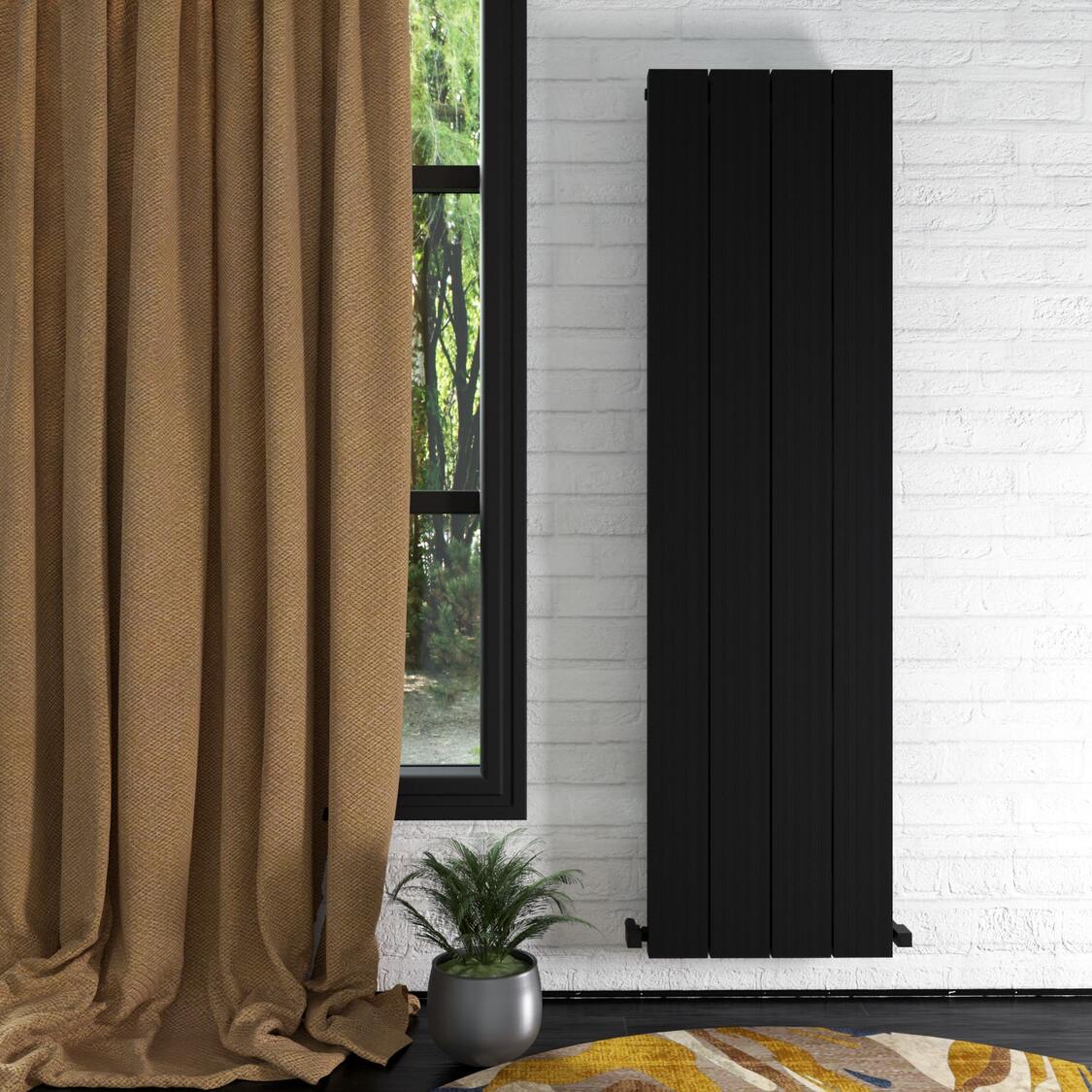 Carisa Elvino Vertikaler Aluminium-Heizkörper, modernes Design, Schwarz