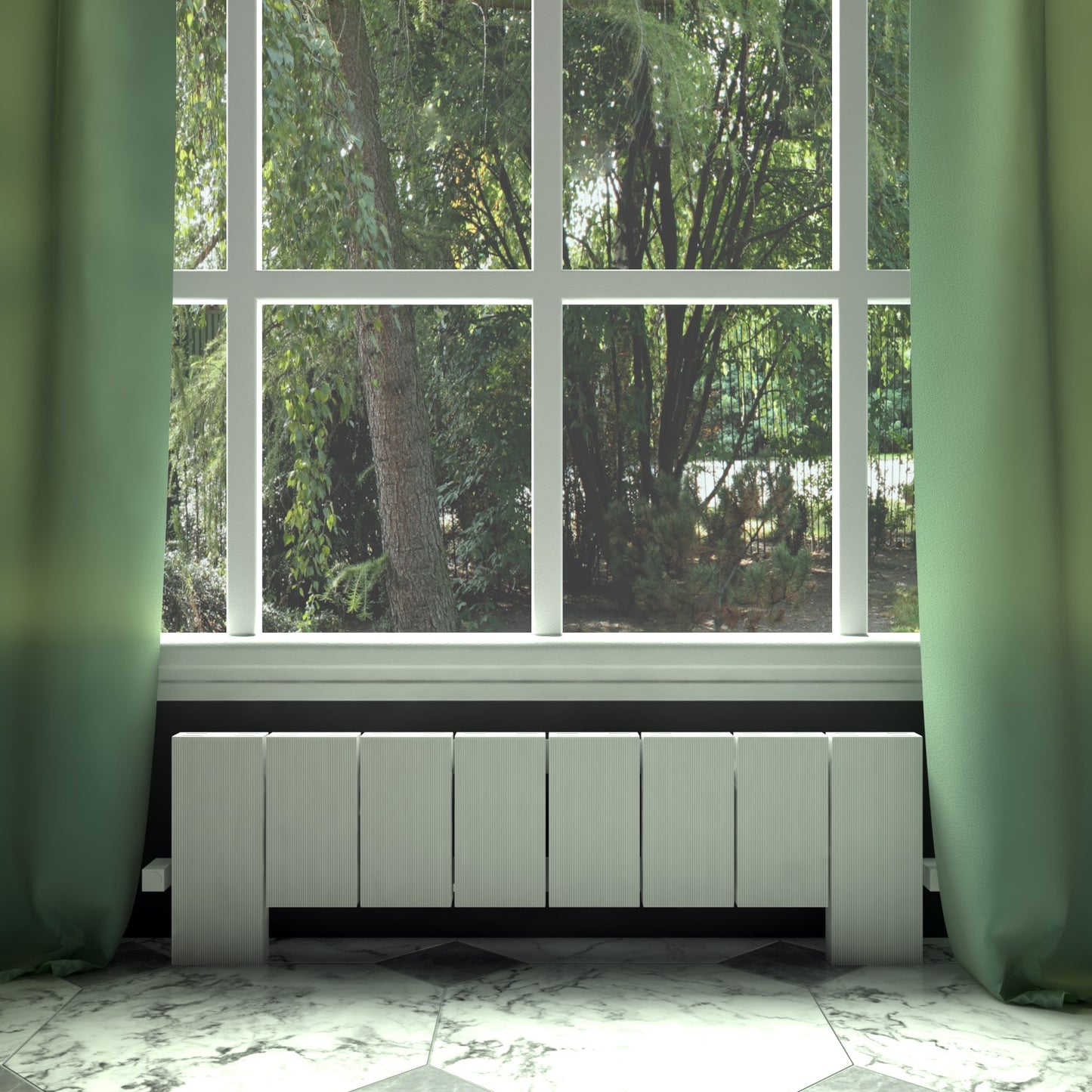 Carisa Elvino Bodenheizkörper aus Aluminium, horizontal, modernes Design, Weiß
