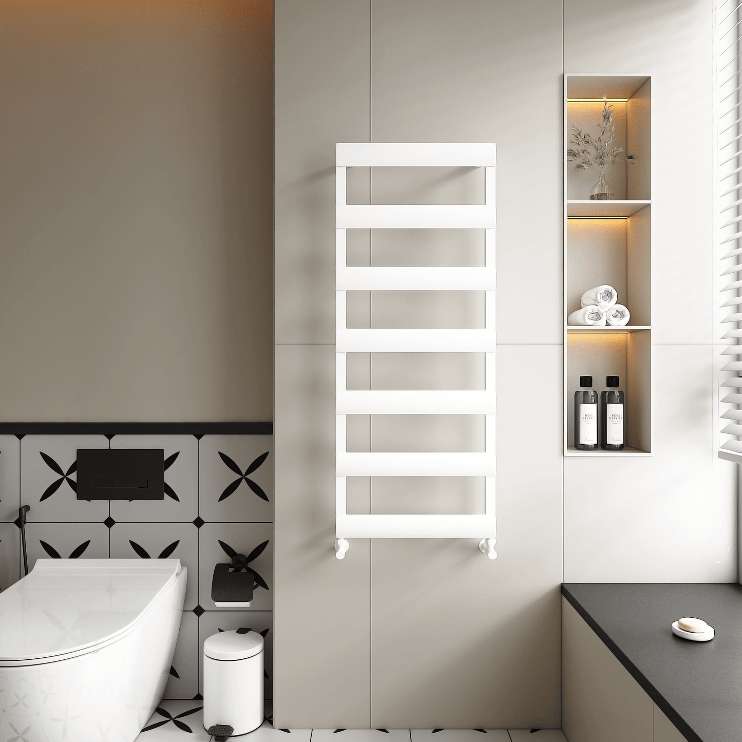 Carisa Alya Bad-Handtuchwärmer aus Aluminium, modernes Design, Weiß 