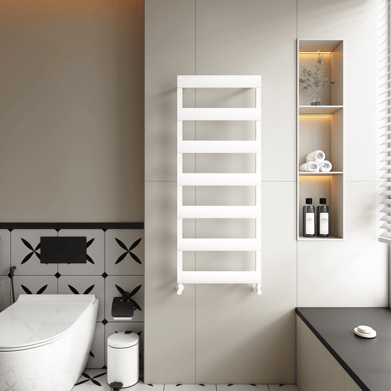 Carisa Alya Bad-Handtuchwärmer aus Aluminium, modernes Design, Weiß 