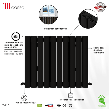 Carisa Vesta Horizontaler Aluminium-Heizkörper, modernes Design, dunkelgrau 