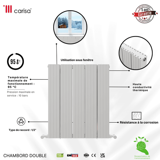 Carisa Chambord Horizontaler Aluminium-Heizkörper, modernes Design, Weiß 