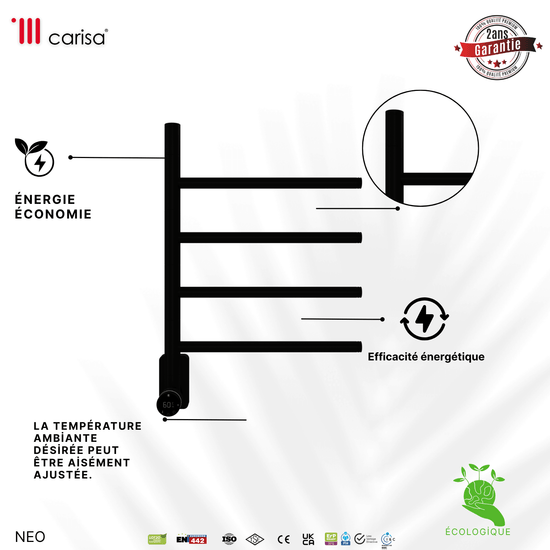 Carisa Neo Sèche-Serviette Électrique Design Moderne Noir Mat