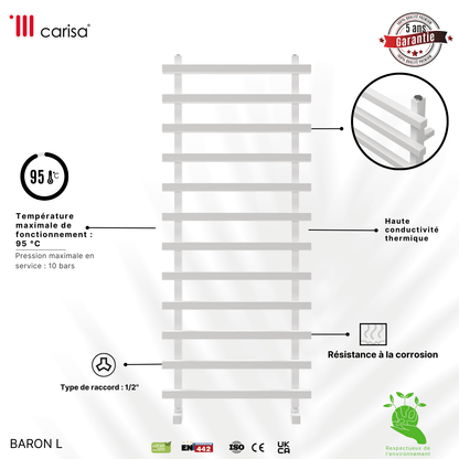 Carisa Baron L Handtuchwärmer aus Aluminium, modernes Design, Weiß 