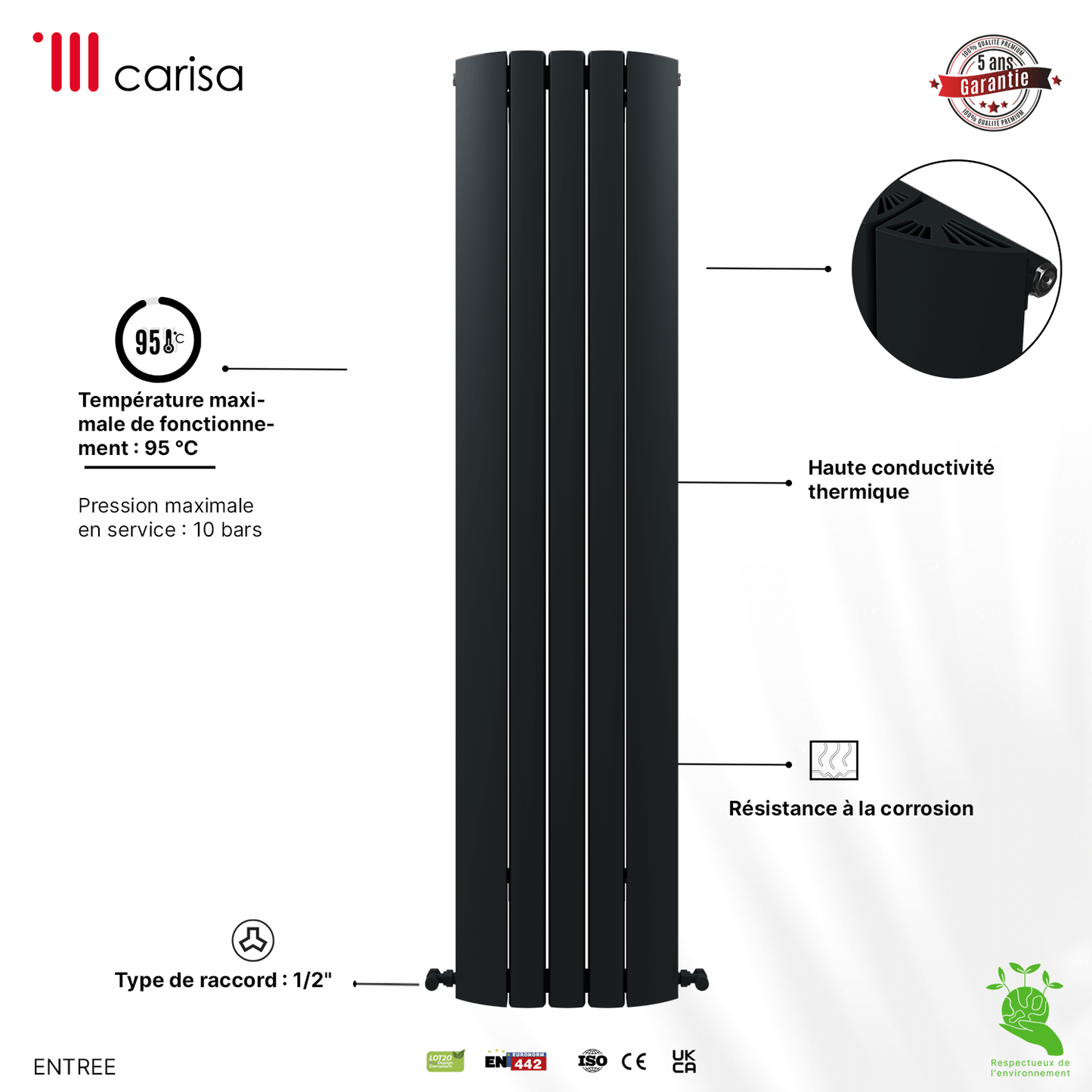 Carisa Gaia Vertikaler Aluminium-Heizkörper, modernes Design, Anthrazit 