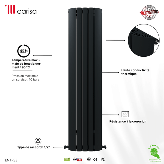 Carisa Gaia Vertikaler Aluminium-Heizkörper, modernes Design, Anthrazit 
