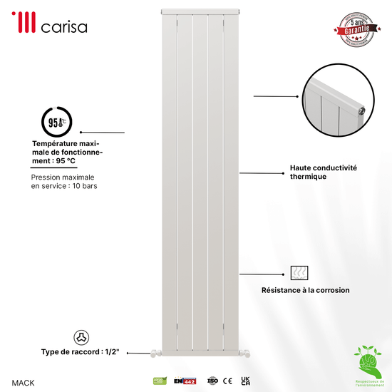 Carisa Mack Vertikaler Aluminium-Heizkörper, modernes Design, Weiß 