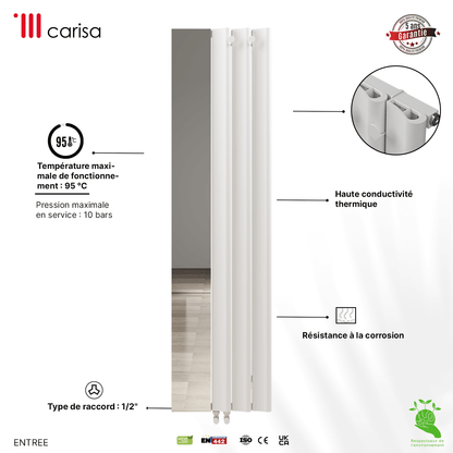 Carisa Entrance Vertikaler Aluminium-Heizkörper, modernes Design, Weiß 
