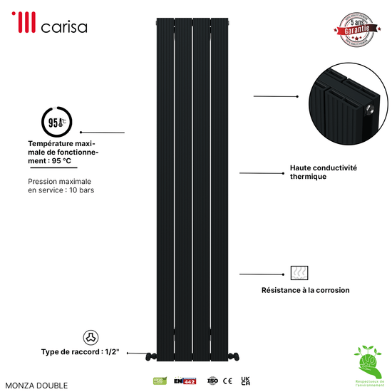Carisa Monza Vertikaler Aluminium-Heizkörper, modernes Design, Anthrazit 