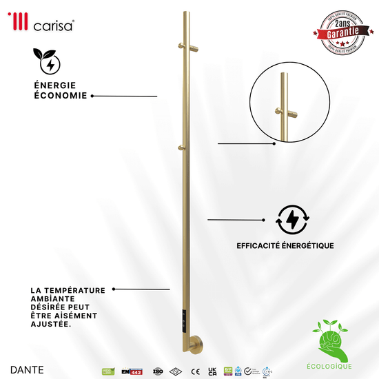 Carisa Dante Sèche-Serviette Électrique Design Moderne Laiton Anodisé Brossé