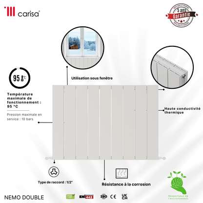 Carisa Nemo Horizontaler Aluminium-Heizkörper, modernes Design, Weiß 
