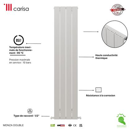 Carisa Monza Vertikaler Aluminium-Heizkörper, modernes Design, Weiß 