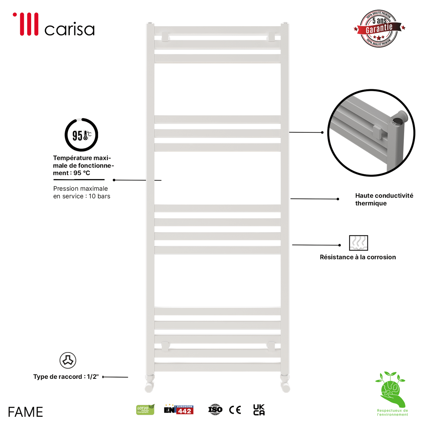 Carisa Fame Handtuchwärmer aus Aluminium, modernes Design, Weiß 