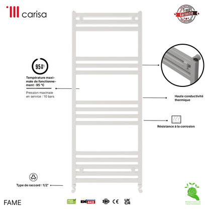 Carisa Fame Handtuchwärmer aus Aluminium, modernes Design, Weiß 