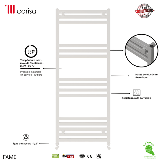 Carisa Fame Handtuchwärmer aus Aluminium, modernes Design, Weiß 