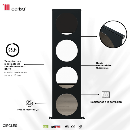 Carisa Circles Vertikaler Aluminium-Heizkörper, modernes Design, Anthrazit 