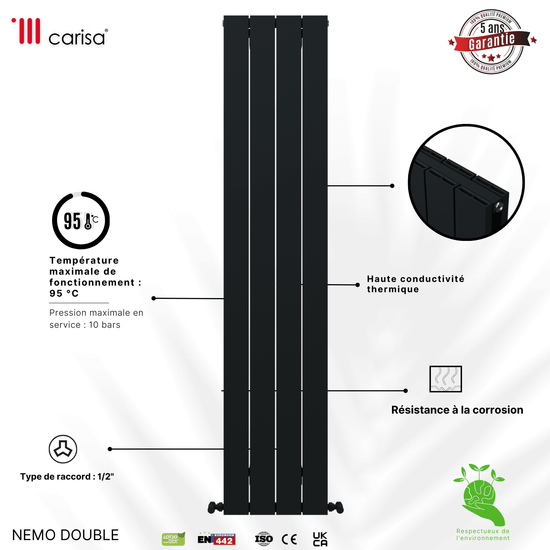 Carisa Nemo Vertikaler Aluminium-Heizkörper, modernes Design, Anthrazit 