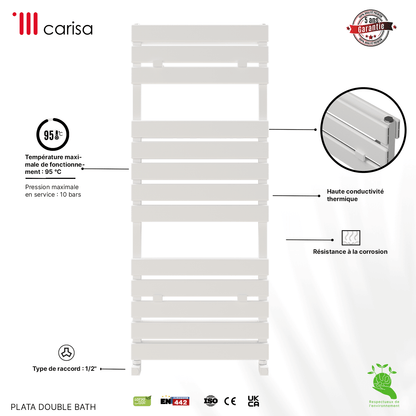 Carisa Plata Doppel-Badewannen-Handtuchwärmer aus Aluminium, modernes Design, Weiß 