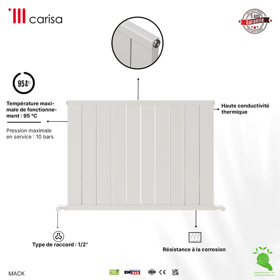 Carisa Mack Horizontaler Aluminium-Heizkörper, modernes Design, Weiß 