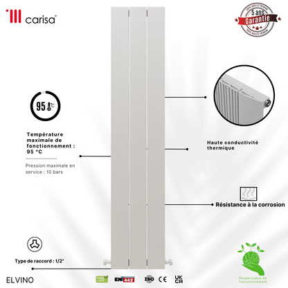 Carisa Elvino Vertikaler Aluminium-Heizkörper, modernes Design, Weiß 