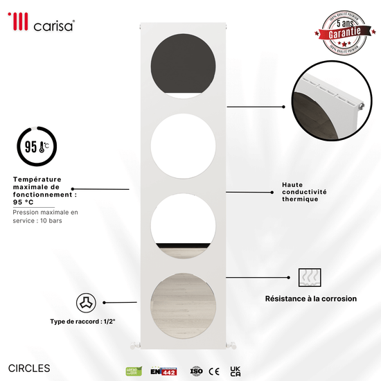 Carisa Circles Vertikaler Aluminium-Heizkörper, modernes Design, Weiß 
