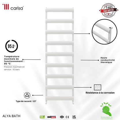 Carisa Alya Bad-Handtuchwärmer aus Aluminium, modernes Design, Weiß 
