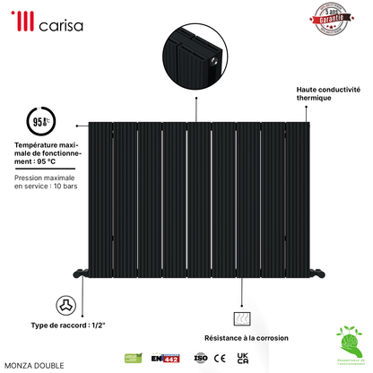 Carisa Monza Horizontaler Aluminium-Heizkörper, modernes Design, Anthrazit 