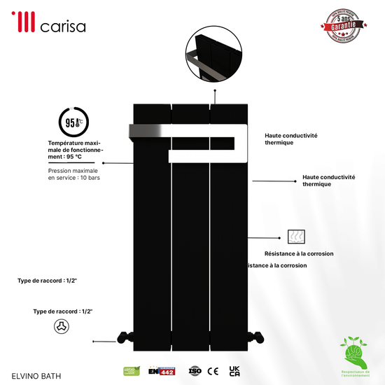 Carisa Elvino Bad-Handtuchwärmer aus Aluminium, modernes Design, Schwarz 