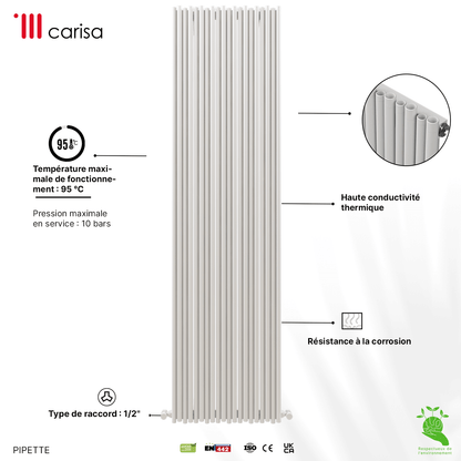 Carisa Pipette Aluminium-Heizkörper, vertikal, modernes Design, Weiß 