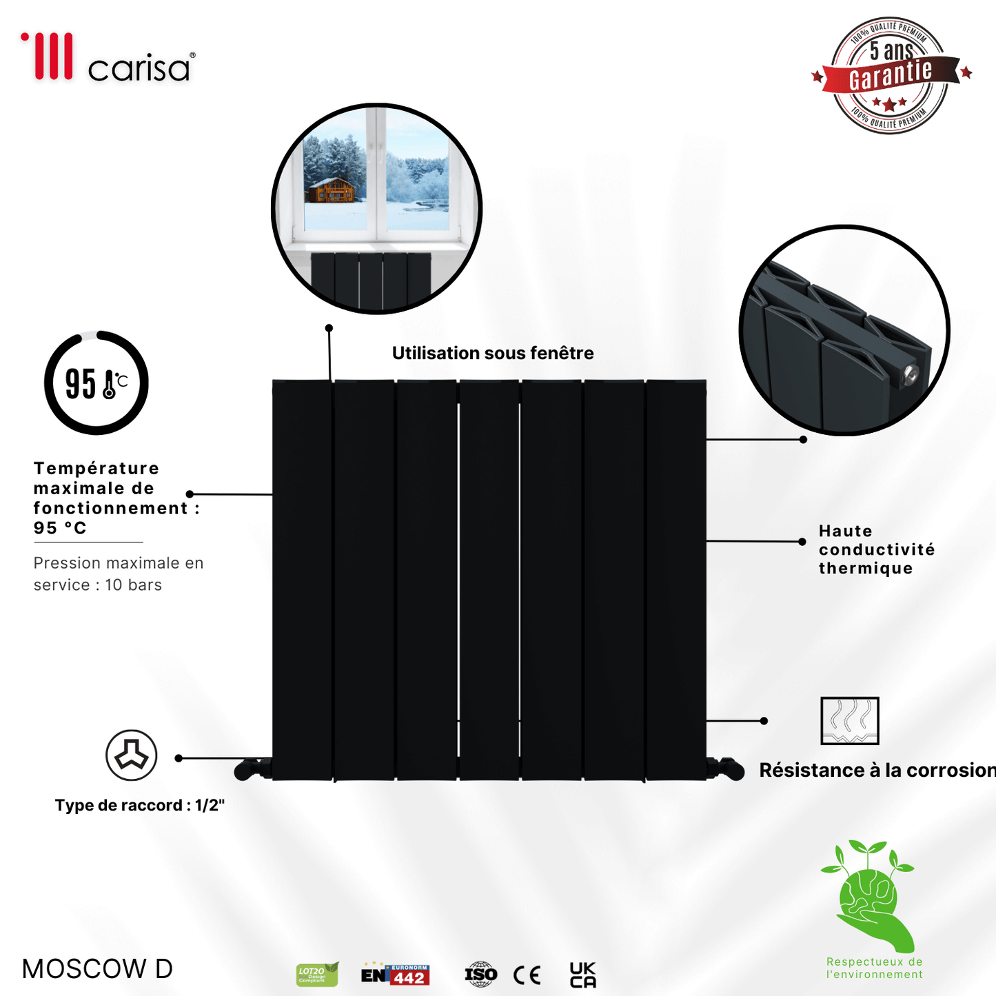 Carisa Moscow D Horizontaler Aluminium-Heizkörper, modernes Design, Anthrazit 