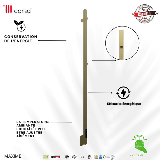 Carisa Maxim Sèche-Serviette Électrique Design Moderne Laiton Anodisé Brossé