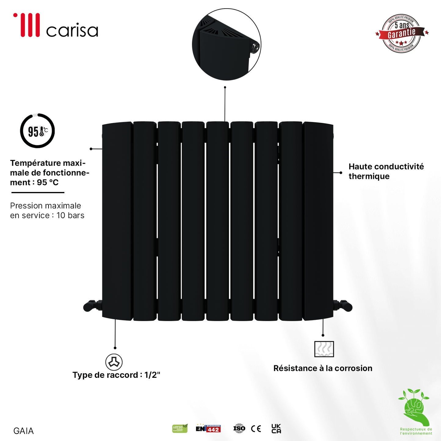 Carisa Gaia Horizontaler Aluminium-Heizkörper, modernes Design, Anthrazit 