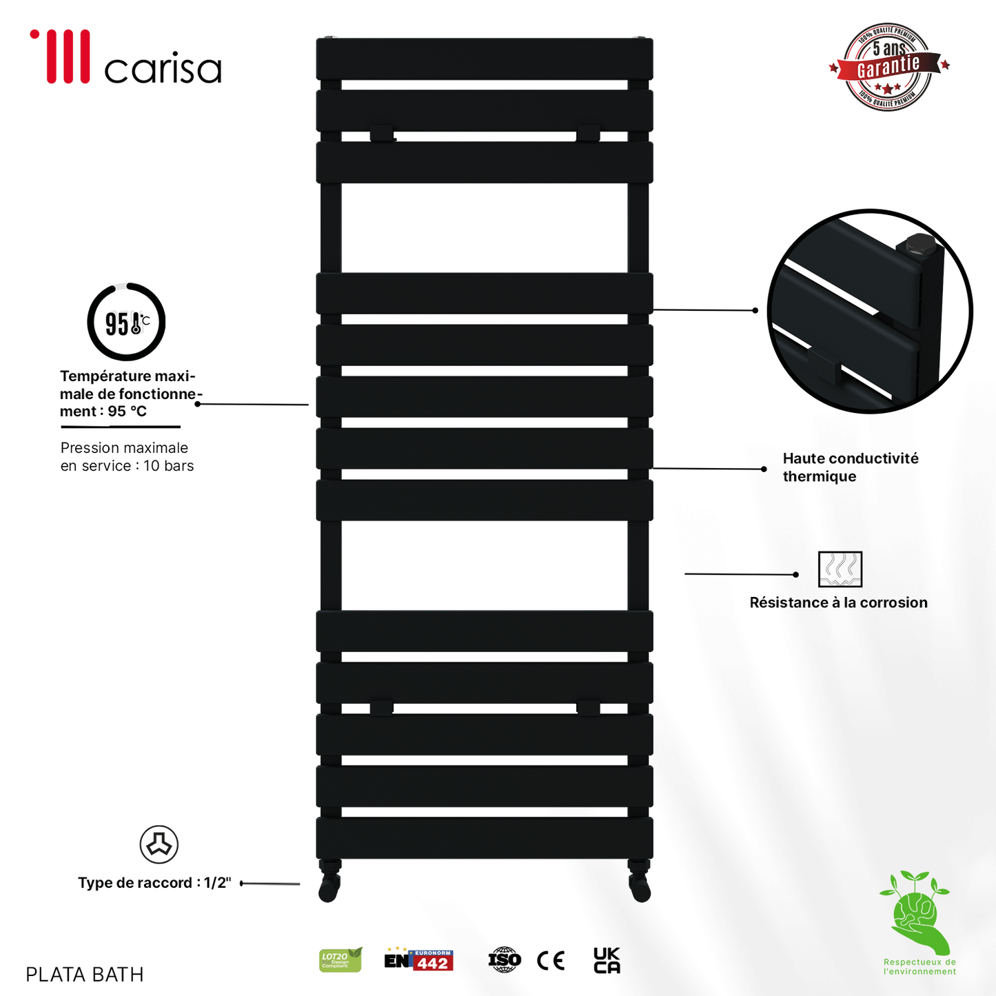 Carisa Plata Bad-Handtuchwärmer aus Aluminium, modernes Design, Anthrazit 